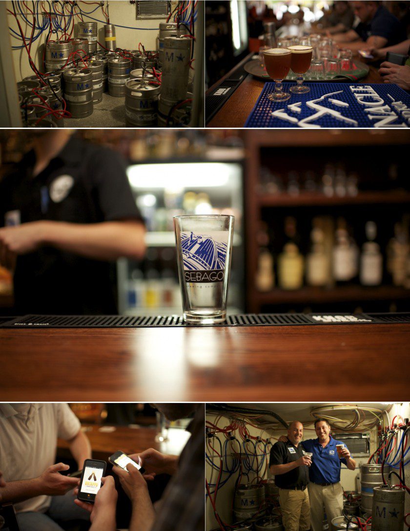pint glass and kegs empty Sebago glass