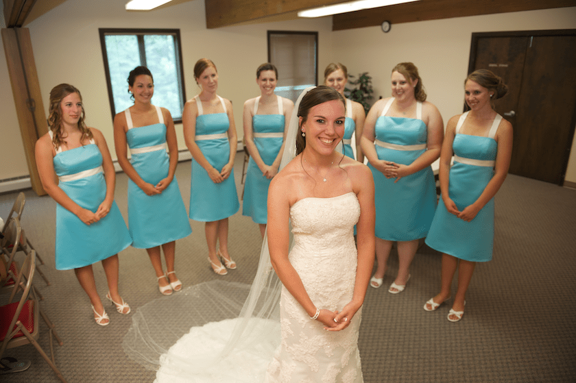 bride with her bridesmaids in Maine