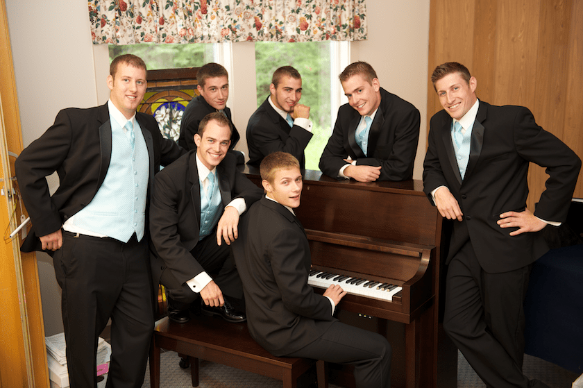 Maine groomsmen at the piano