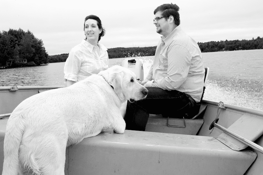 Maine wedding couple on a boat in Maine lake