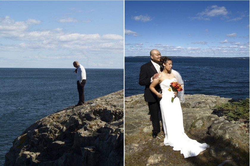 ocean ledge of Bar Harbor, ME wedding