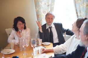 bride and grooms parents at lunch