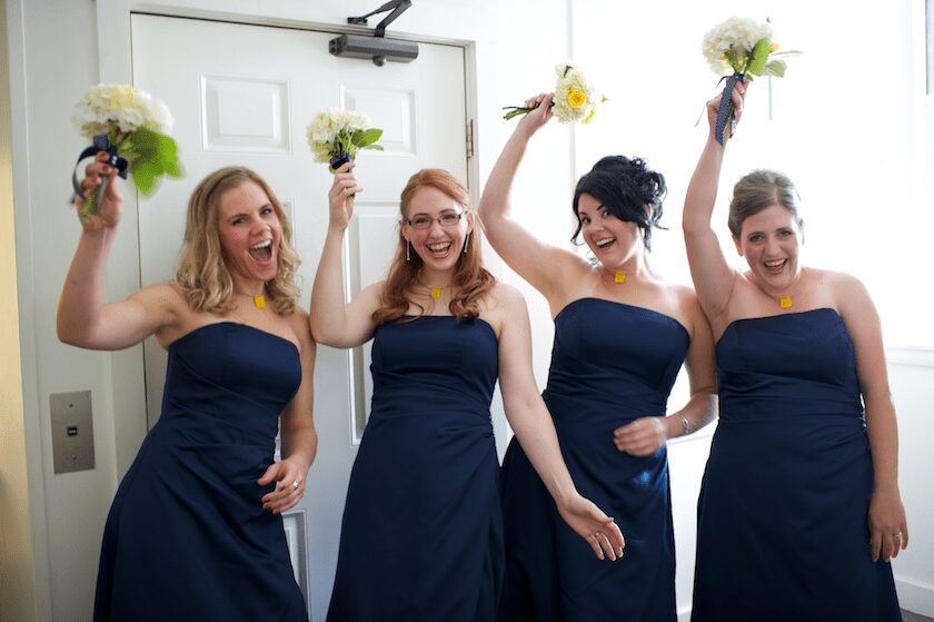 bridesmaids bridesmaids wear navy blue and yellow