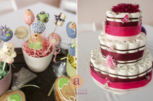 cake pops and diaper cake at Bangor, ME baby shower