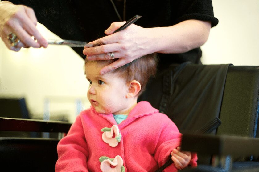 baby get bangs cut Maine baby photographer