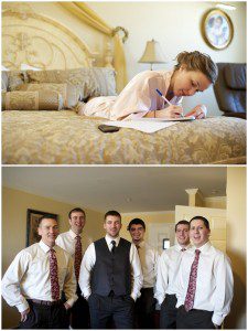 bride and groom getting ready