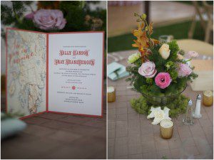 pink, purple and coral with gardenia centerpieces