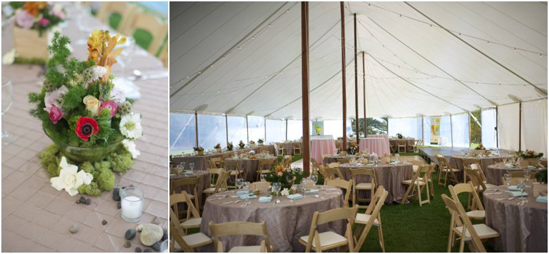 tented wedding with wooden chairs and pin tuck linens