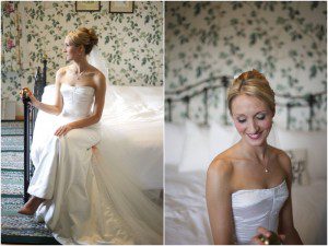 Maine bride has portraits taken on the bed