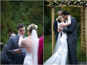bride wipes grooms tears and kiss