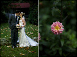 fall bridal portraits in Maine with dahlias