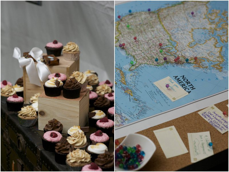 cupcake display and world map guest book with pins