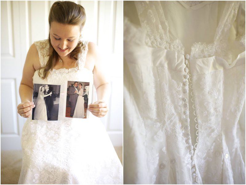 bride wears lace gown worn by her grandmother