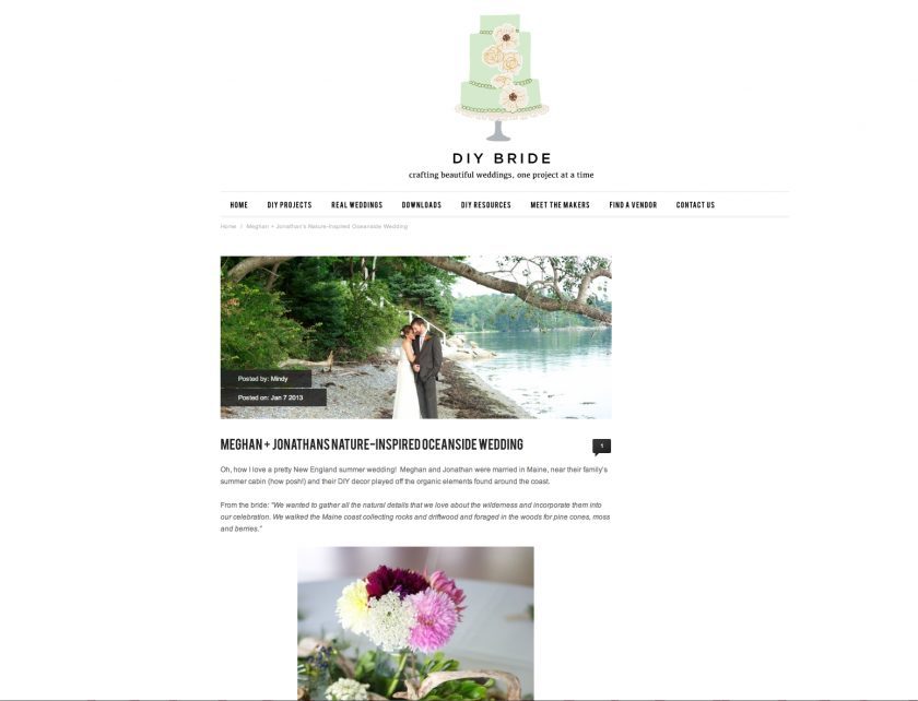 Maine wedding photographer Anne Schmidt had a summer, Maine wedding published on DIY Bride this January.