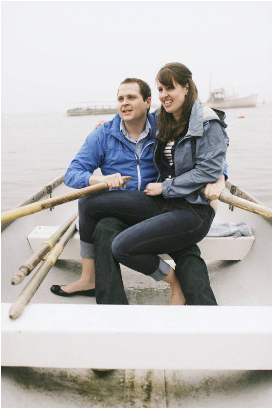 Maine engagement photos in a row boat