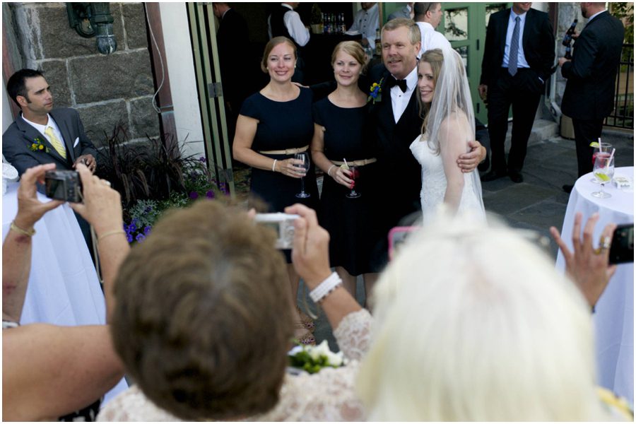 candid of father of the bride with his daughters at Bar Harbor Maine wedding