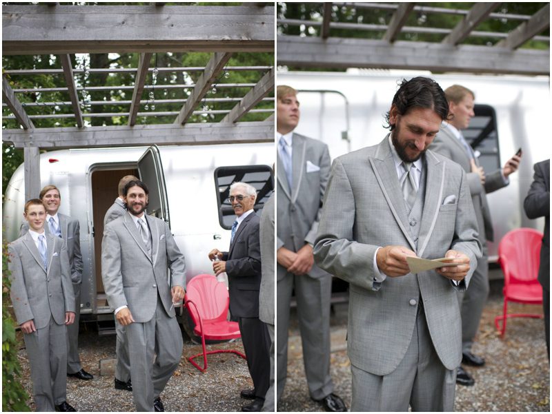 groomsmen getting ready outside Airstream