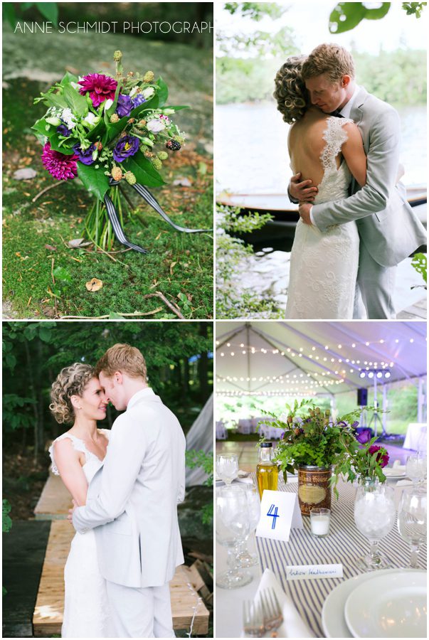 Belgrade Lake Maine wedding with woodsy flower details