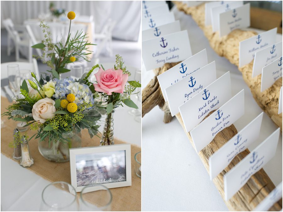 anchor place cards at wedding on Peaks Island in Maine