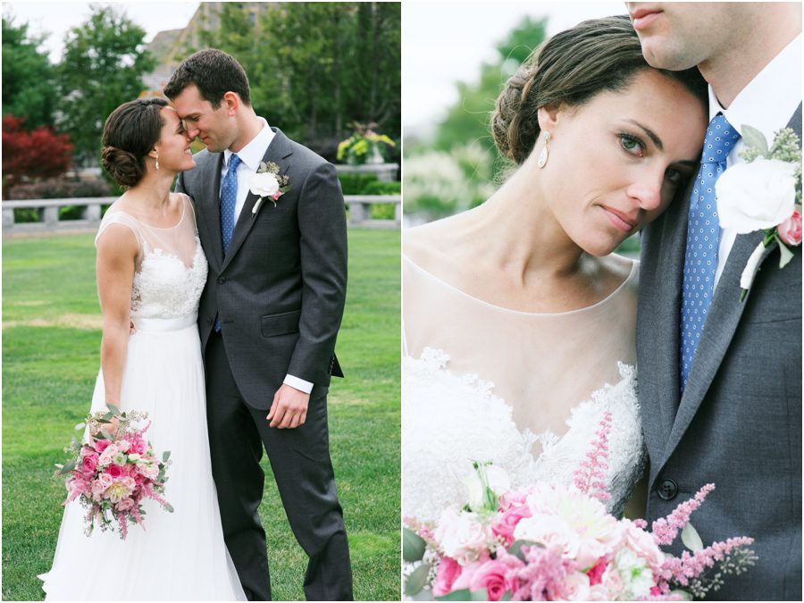 bride with pink bouquet at Bar Harbor Maine wedding