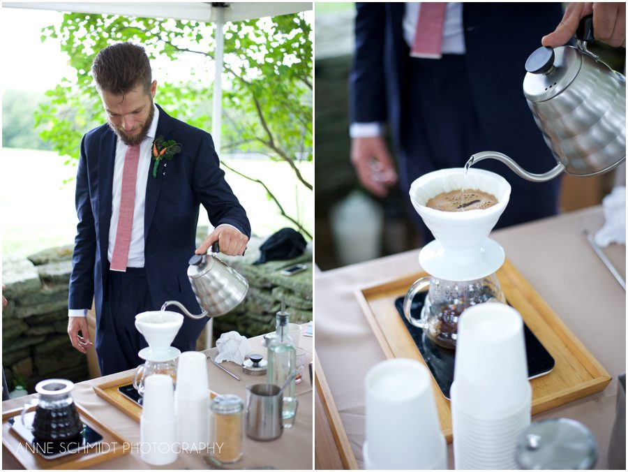 pourover coffee at wedding