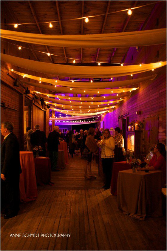 pink and orange lighting Maine barn wedding