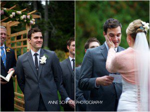 groom crying while reading his vows