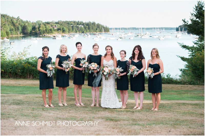 bridesmaids in navy blue lace