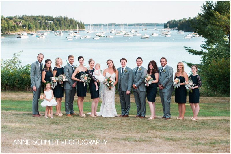 Maine wedding bridal party in navy and gray