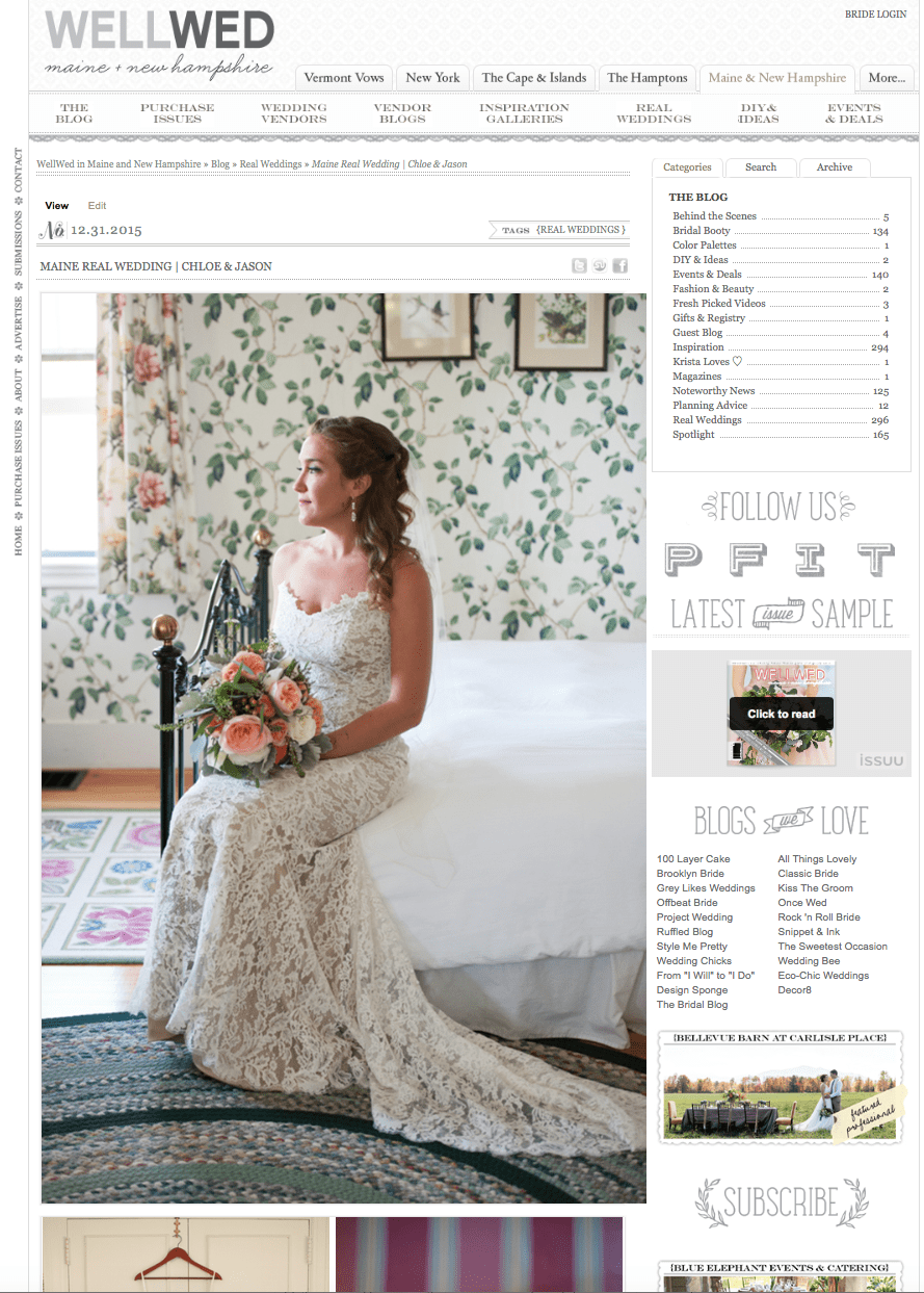 Real wedding feature on WellWed blog of Asticou Inn wedding